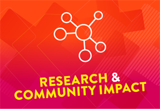 Graphic image with the words Research and community impact
