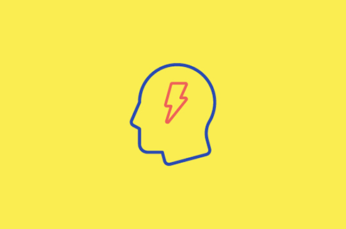 Yellow graphic with outline of head and lightening bolt