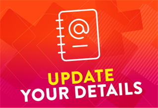 Graphic of an address book with the text 'Update your details'