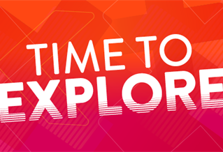 Banner graphic with the text 'Time to explore'