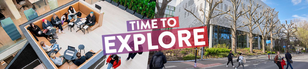 Photos of Moulsecoomb campus with the words: Time to explore