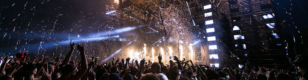 Music festival crowd and stage