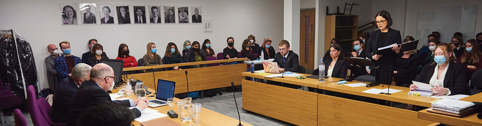 Student mooting competition in courtroom