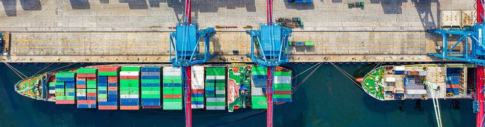 Shipping containers at a port