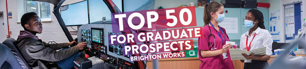 Montage of students with words Top 50 for graduate prospects