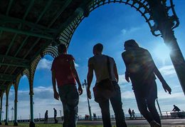 Students by the beach promenade