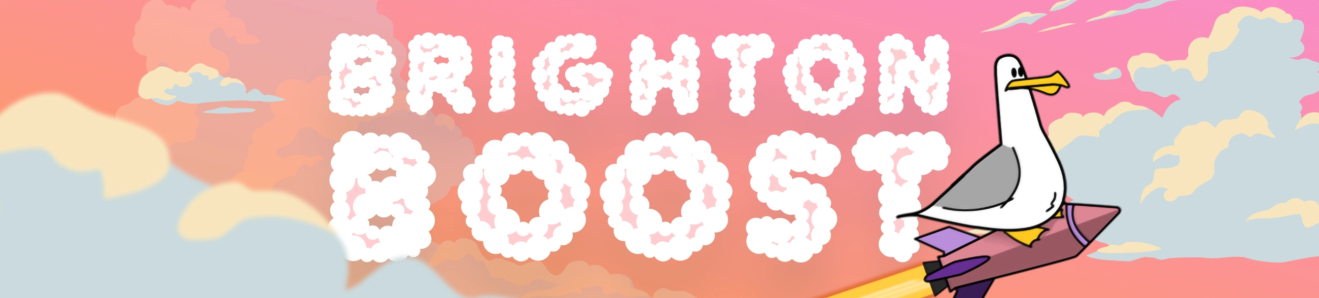 Banner image of a seagull on a cloudy sky with the text 'Brighton Boost'