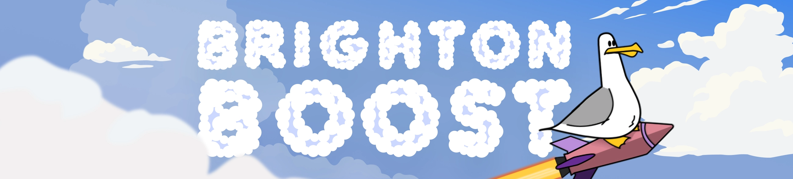 Banner image of a seagull on a cloudy sky with the text 'Brighton Boost'