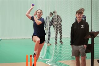 Female player at bowling practice
