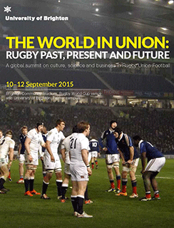 An advert for the summit featuring rugby players in a stadium
