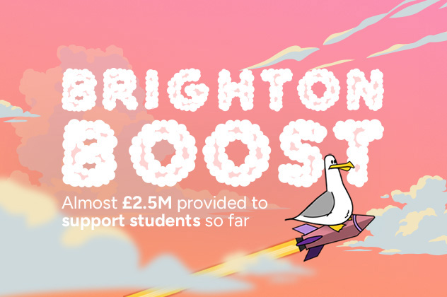 Seagull on a rocket with the words: Brighton Boost - Brighton Boost is a package of financial and practical support
