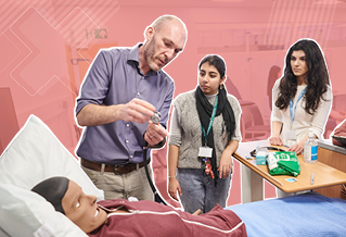 Students with a simulated patient