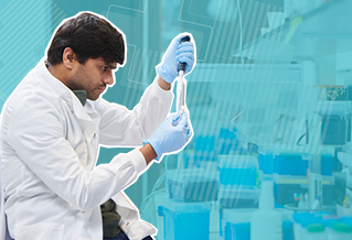 Student in white lab coat