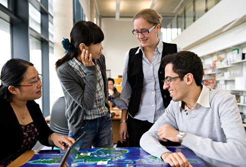 Group of international students working together