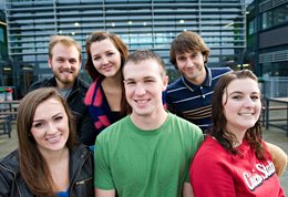 A group of students in front of a building