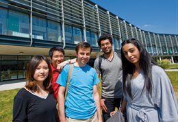 Smiling students at Checkland, Falmer campus