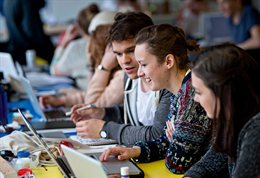 Students working on computers