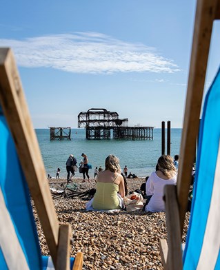 Deck chairs on Brighton beach