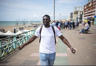 International student on the seafront