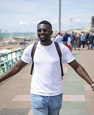 International student on the seafront