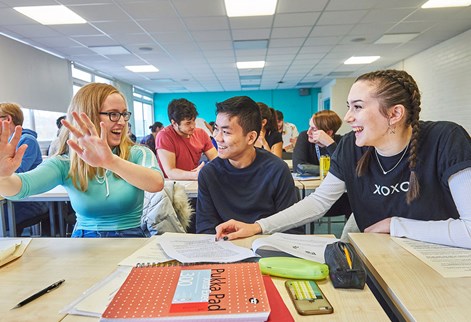 Math students working together in university seminar
