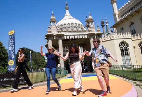Students walking outside the Royal Pavilion