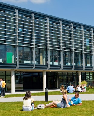 Students outside Checkland building