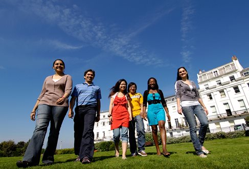 International students walking