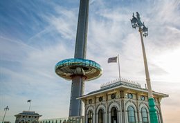 Brighton i360 and ticket booth on the seafront