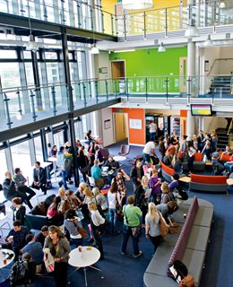 Open day in the foyer of Checkland building at Falmer campus