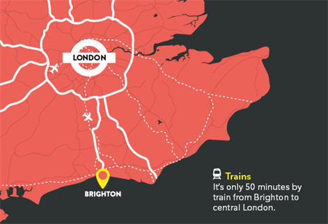 Map showing distance to London from Brighton