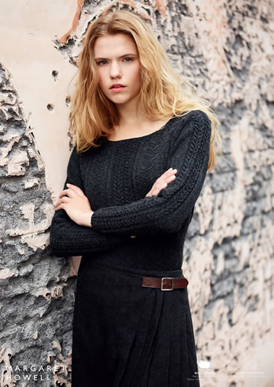 Model wearing woollen jumper designed by Emma Brooks