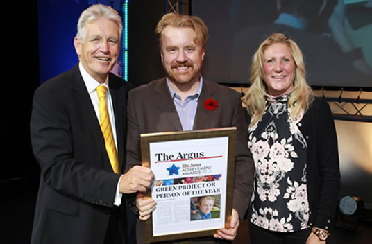 Newsreader Nicholas Owen with Duncan Baker-Brown, and Zoe Smith from Southern Water.