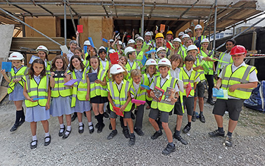 Pupils from St Andrew’s CE Primary School in Hove, and Brighton MP Caroline Lucas