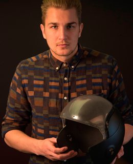 Nik Hannay with his Contego helmet