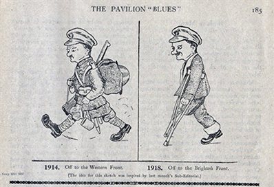 1914. Off to the Western Front. 1918. Off to the Brighton Front. Photograph courtesy of Royal Pavilion and Museums