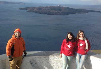 Marsellos with students and the volcano in the background