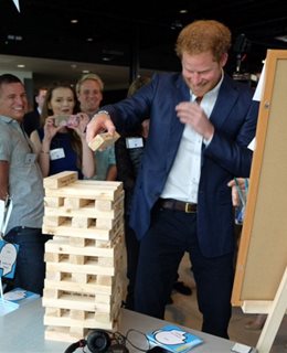 Prince Harry with resilience tower. Picture courtesy of Heads Together