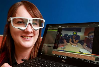 Dr Gemma Graham in eye-tracking glasses