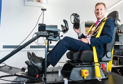 Mayor West on the flight simulator