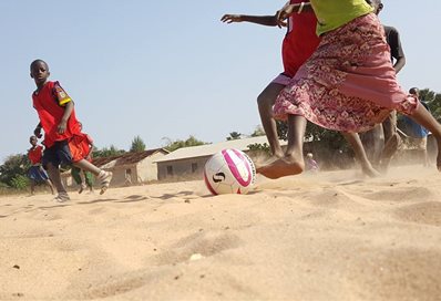 African children playing football