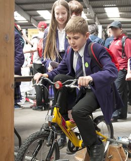 Student on exercise bike