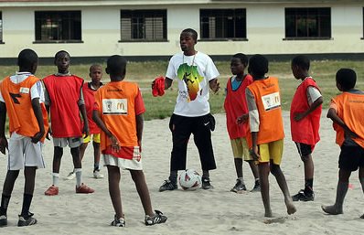African children playing football