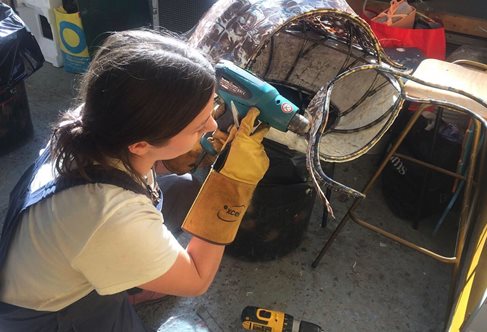 Annabel making her Manta Ray puppet