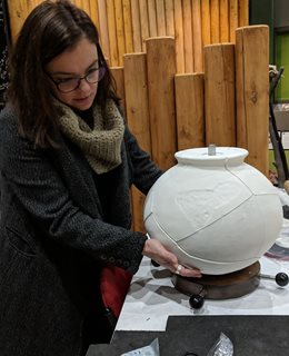 Myrsini Samaroudi with the 3D pottery puzzle