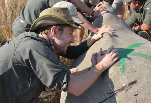 Samuel Penny with rhino