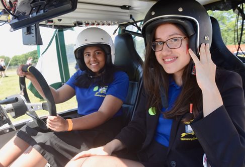 School students on a test drive