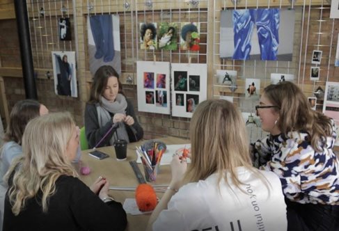 Students knitting