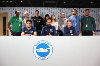 Sports journalist students with Albion players Bruno, Leon Balogun and Dale Stephens