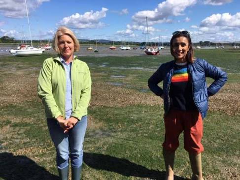 Dr Corina Ciocan standing near a harbour with Countryfile's Anita Rani